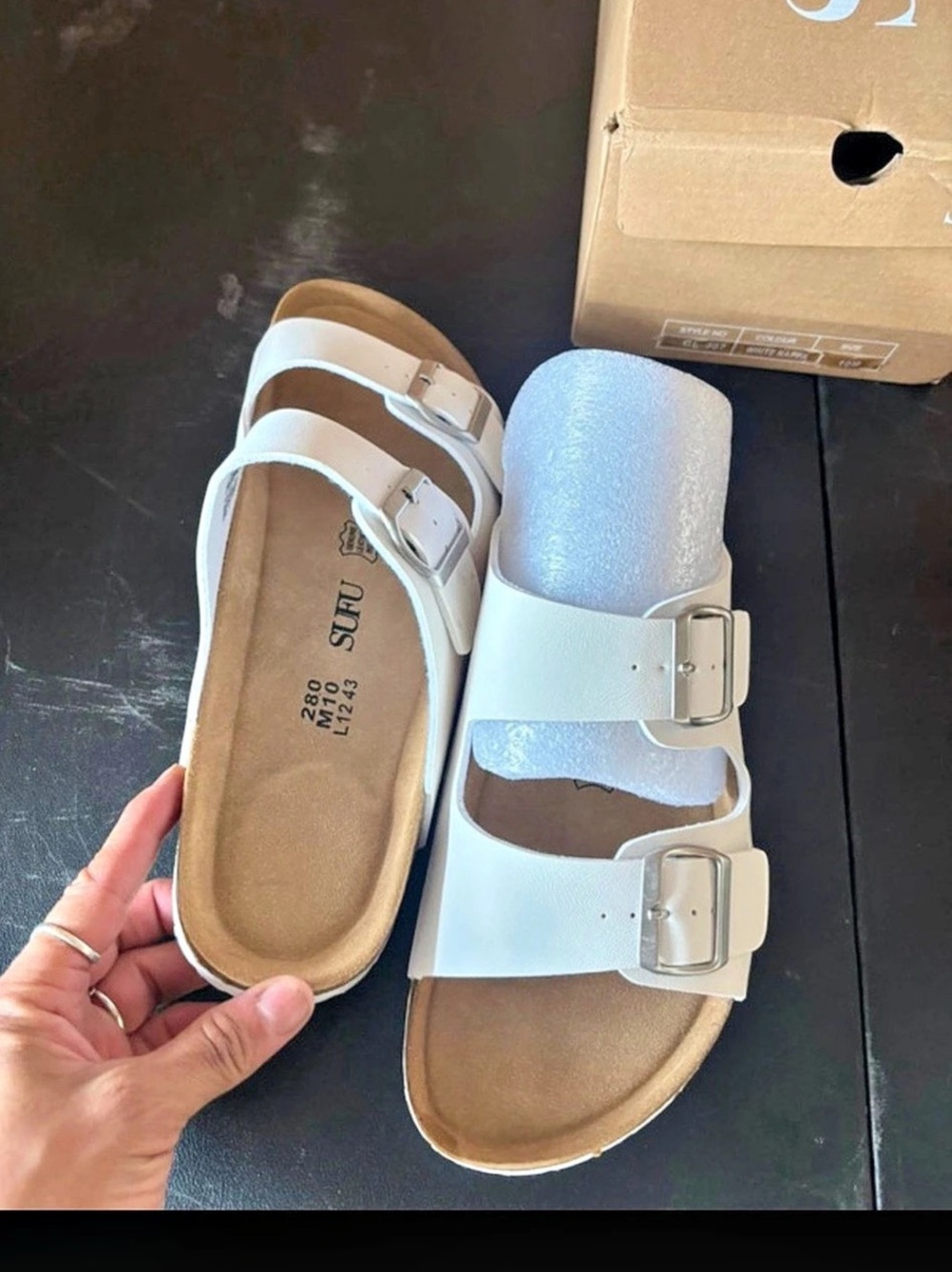 Sufu Women's Double Buckle Sandals in White US 10M New